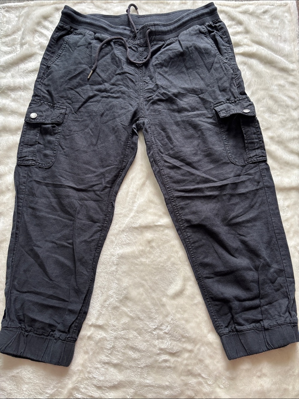Roots Black Cargo Jogger Pants - Casual Drawstring Waist